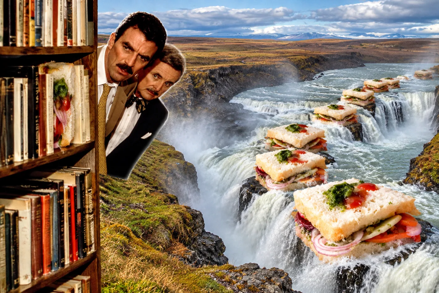 Bombay vegetable sandwich — The Bombay sandwich is hiding in the library. Its green layers peek out like another set of books.