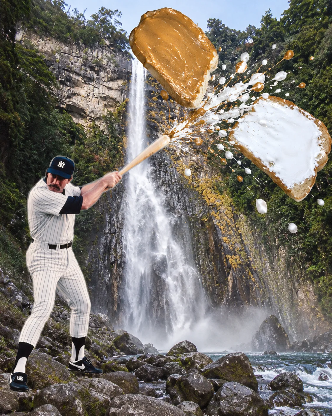 Fluffernutter — A marshmallow fluff cloud in the batting cage. His swing launches the fluffernutter instead of a baseball.